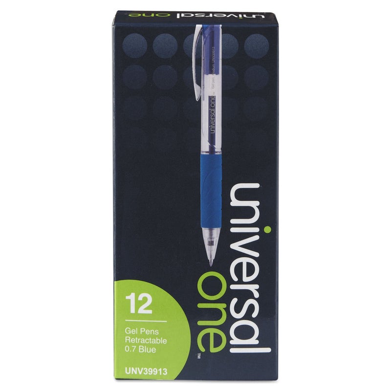 Universal Comfort Grip Gel Pen, Retractable, Medium 0.7 Mm, Blue Ink, Translucent Blue Barrel, Dozen - Image 1
